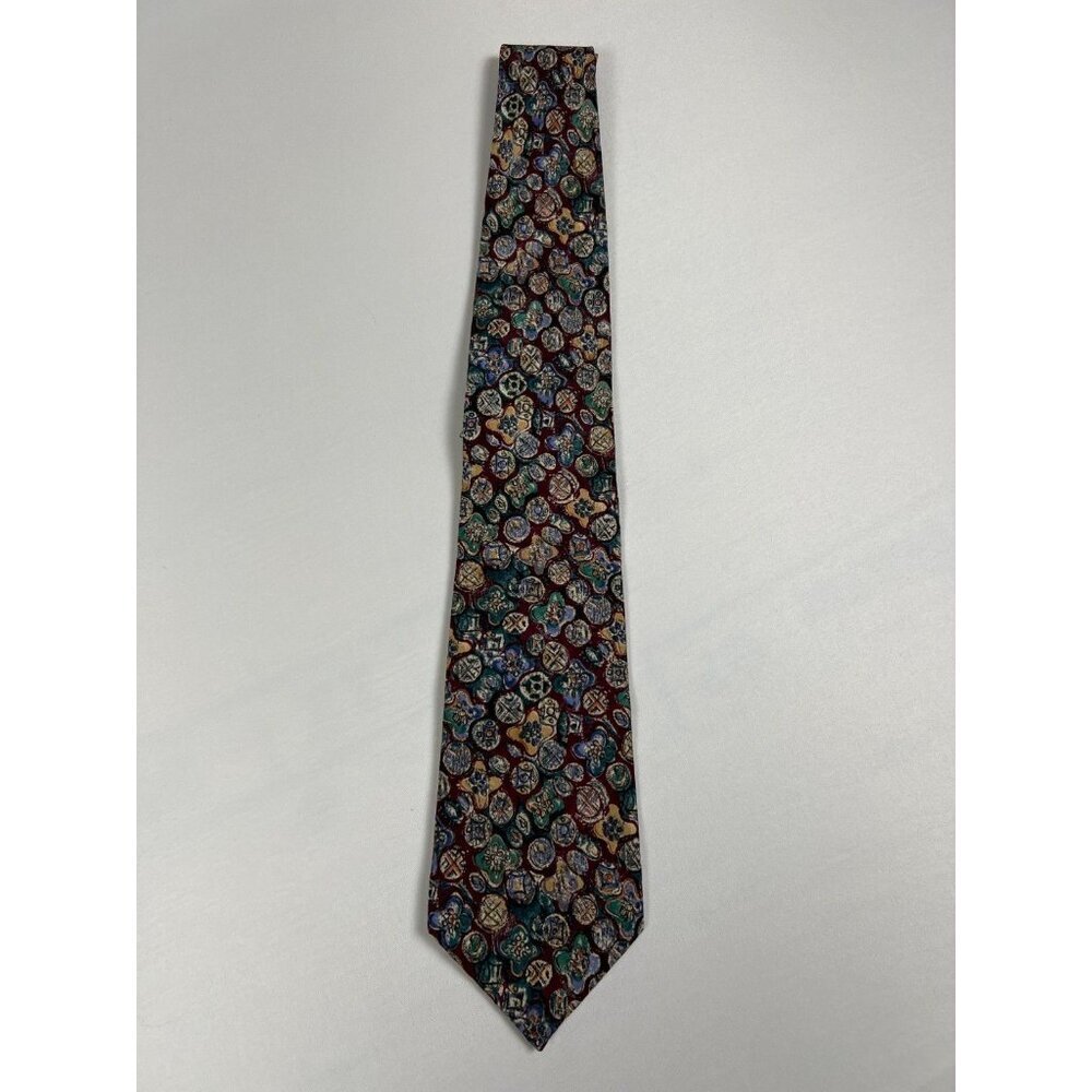 Christian Dior Monsieur Men's Vintage Abstract Geometric Silk Tie Burgundy USA